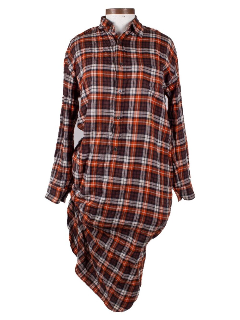 JUNYA WATANABE COMME des GARCONS FW11 BROWN MIX PLAID SHIFTED SHIRT DRESS